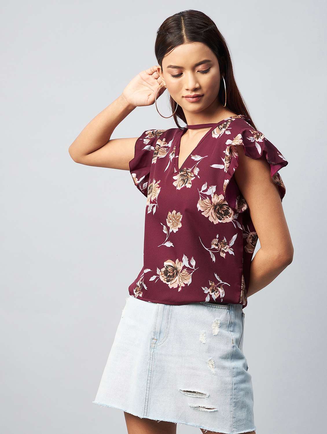 women's ruffle v neck top