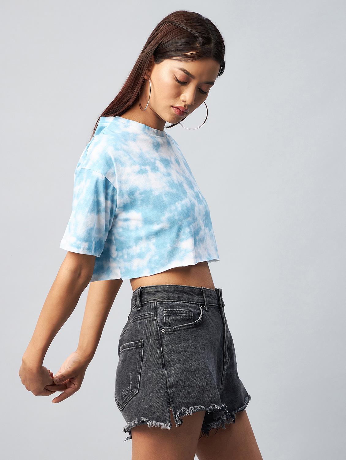 crew neck tie & dye crop tee - 18343425 - Standard Image - 1