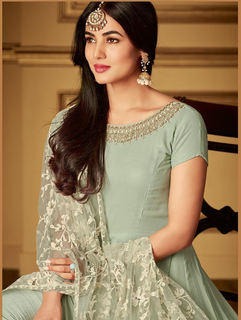 green georgette semistitched suit - 18344400 -  Standard Image - 1