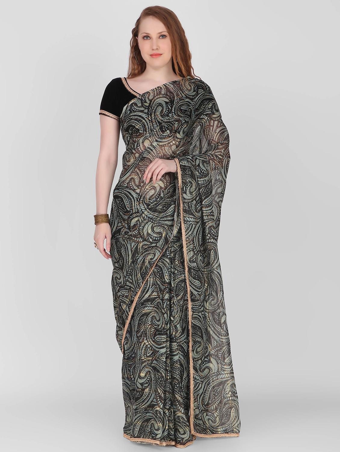 black chiffon printed saree - 18344528 -  Zoom Image - 0