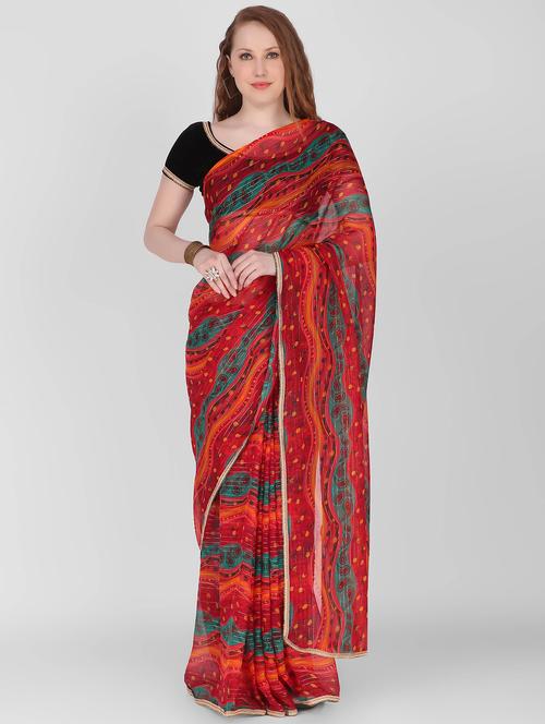red chiffon printed saree - 18344539 - Standard Image - 0