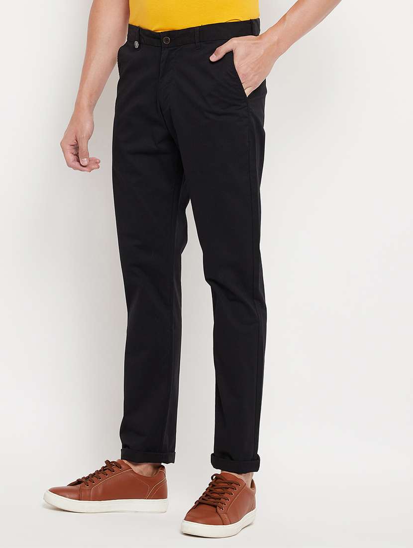 black solid casual trouser - 18344678 -  Standard Image - 1