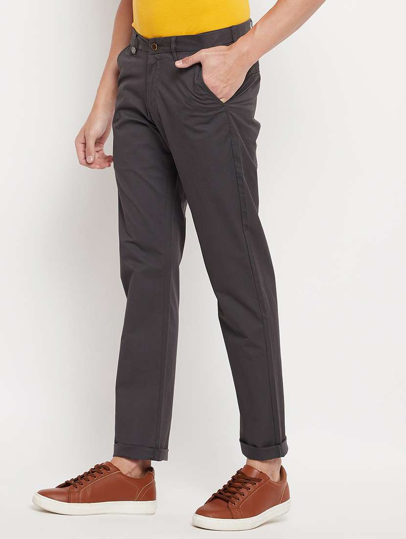 grey solid casual trouser - 18344679 -  Standard Image - 1