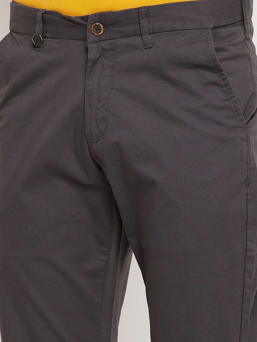 grey solid casual trouser - 18344679 -  Standard Image - 4