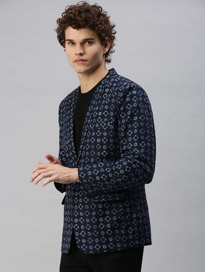 navy blue printed casual blazer - 18344815 -  Standard Image - 1