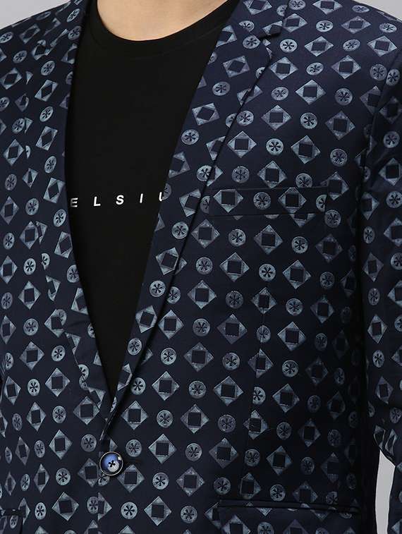 navy blue printed casual blazer - 18344815 -  Standard Image - 4