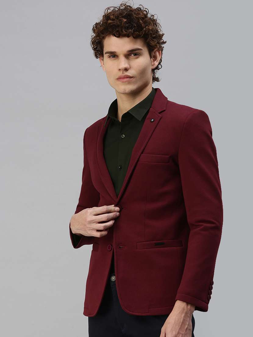 maroon solid casual blazer - 18344822 -  Standard Image - 1