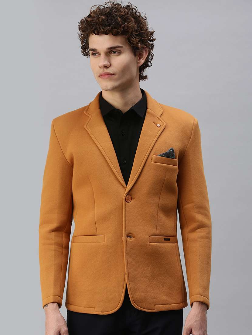 orange solid casual blazer