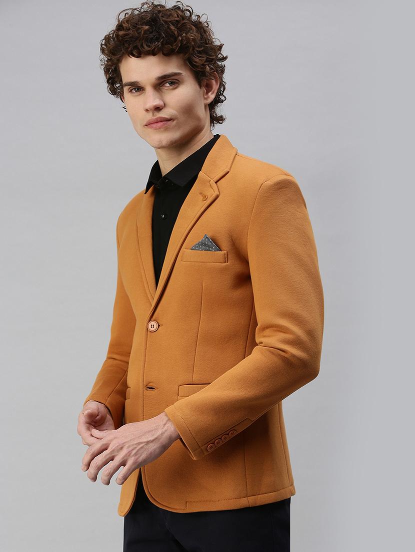 orange solid casual blazer - 18344825 - Standard Image - 1