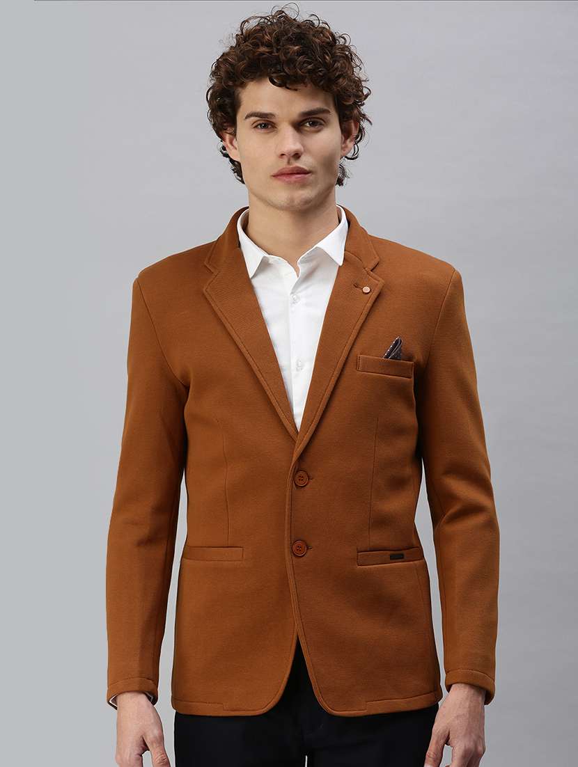 brown solid casual blazer