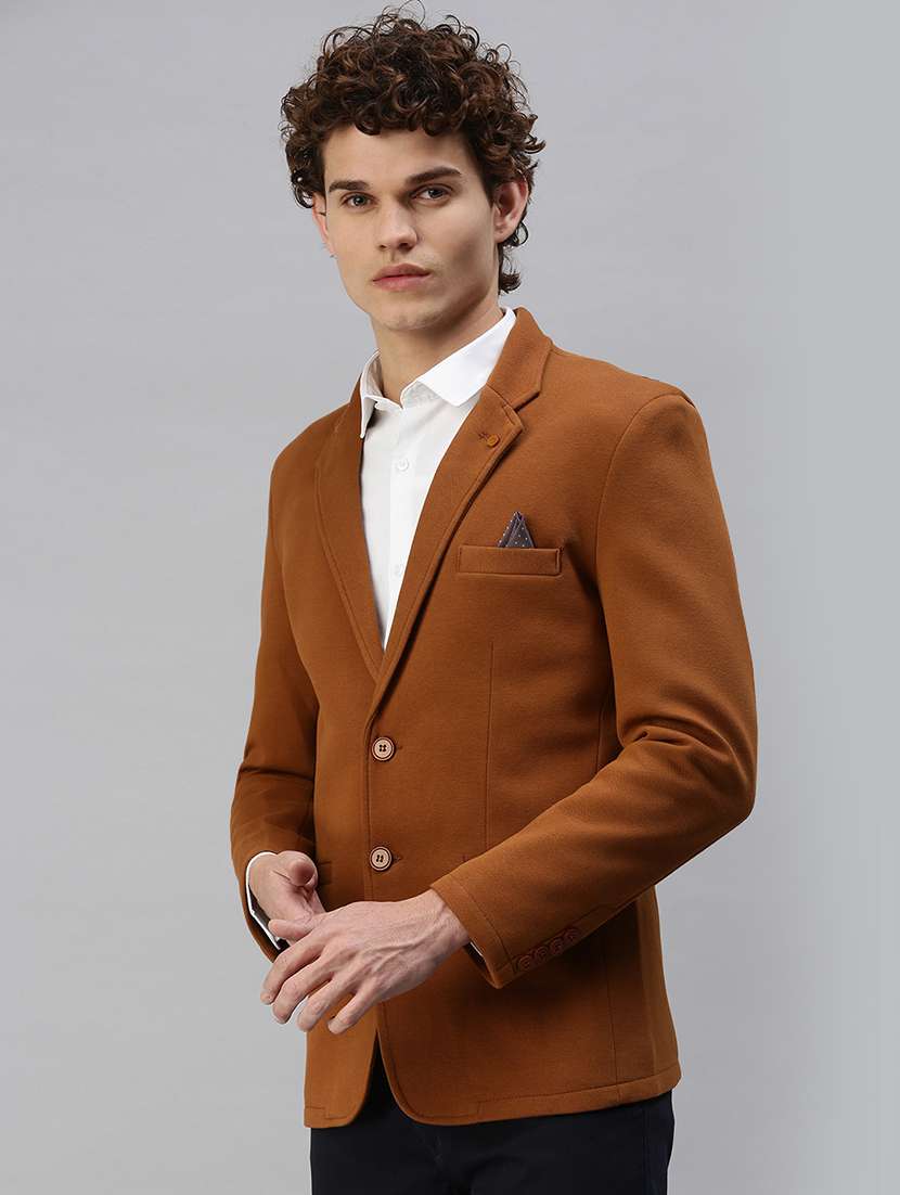 brown solid casual blazer - 18344830 -  Standard Image - 1