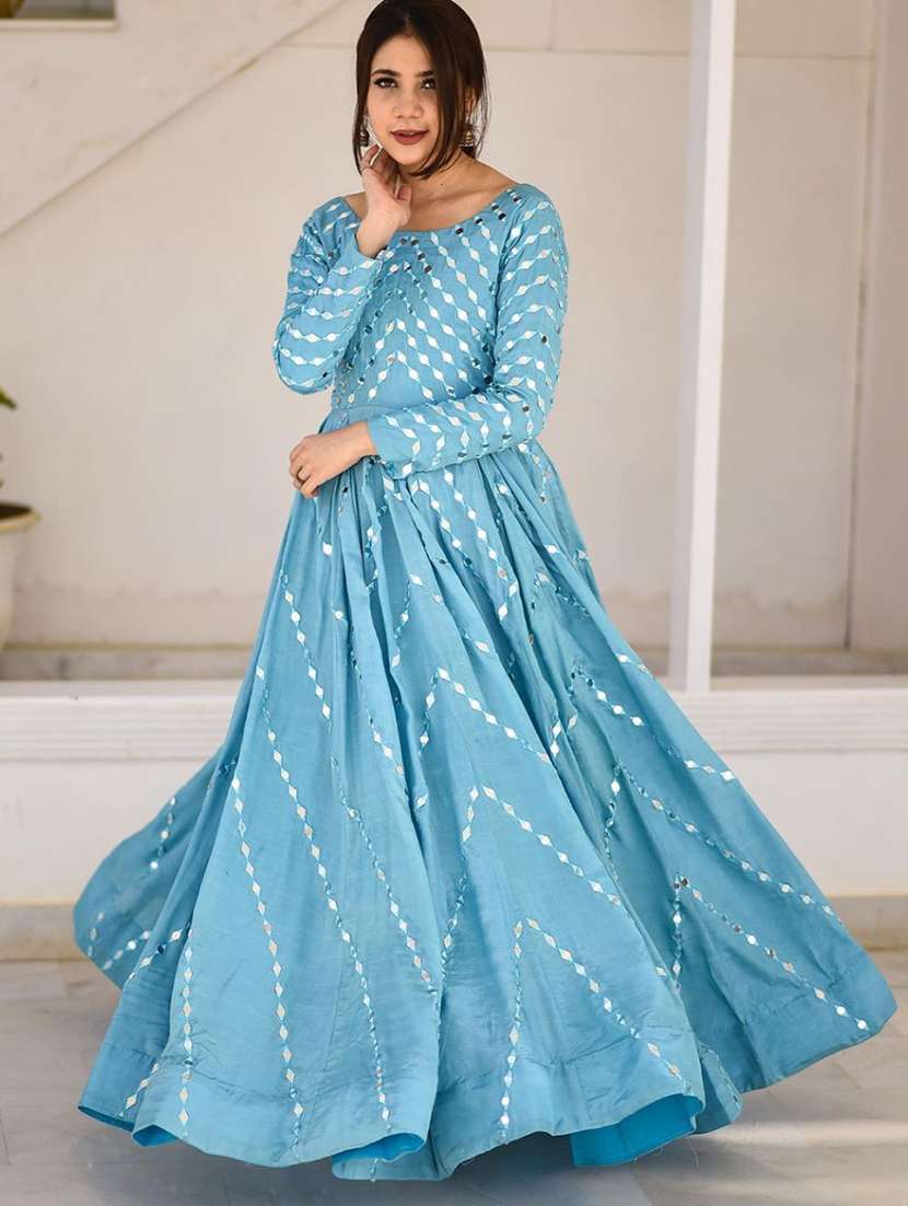 blue silk semistitched suit