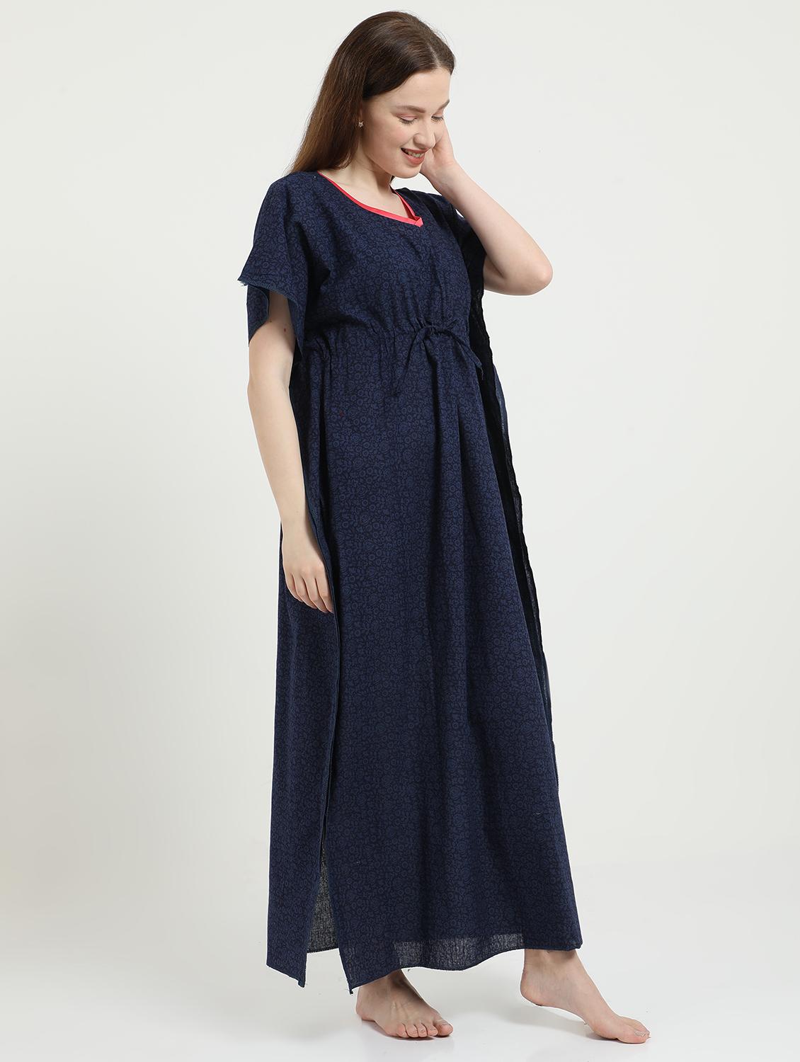 tie front printed nighty - 18345111 - Standard Image - 1