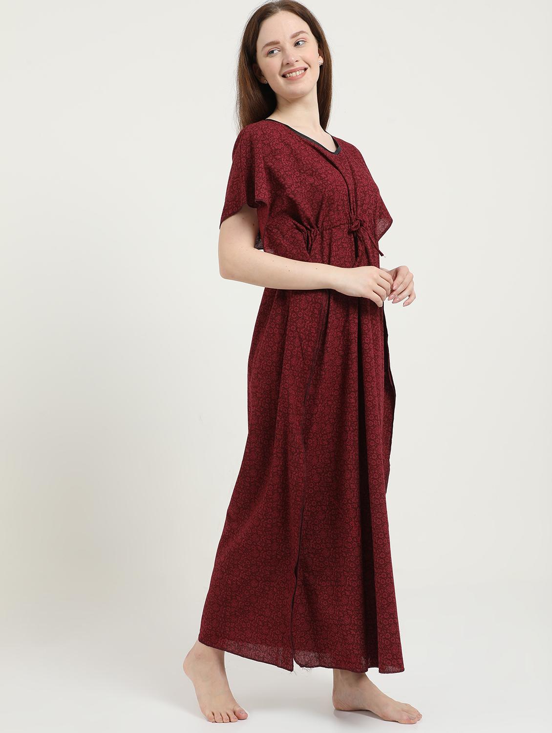 tie front printed nighty - 18345114 - Standard Image - 1