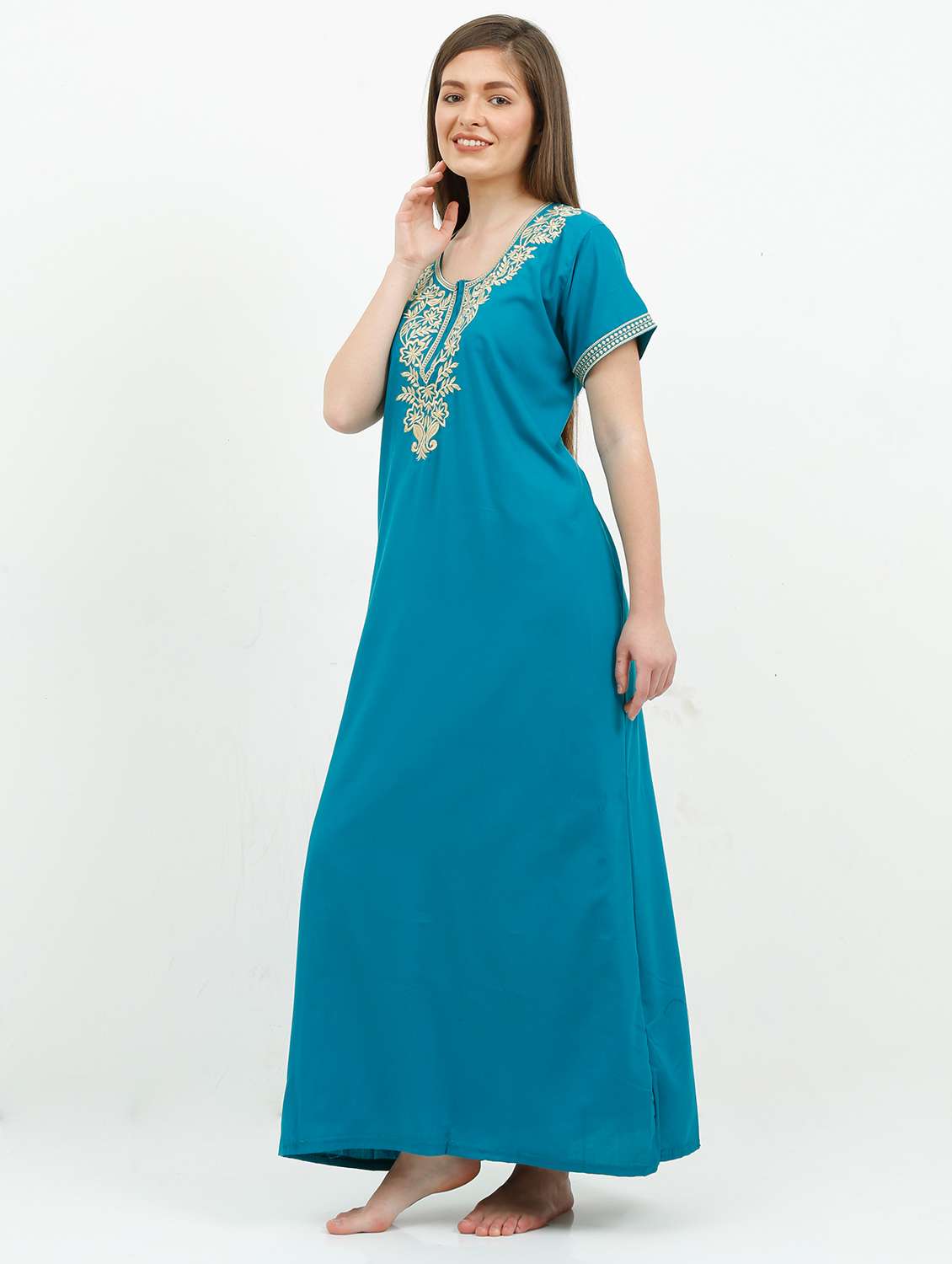 round neck embroidered detail nighty  - 18345141 -  Standard Image - 1