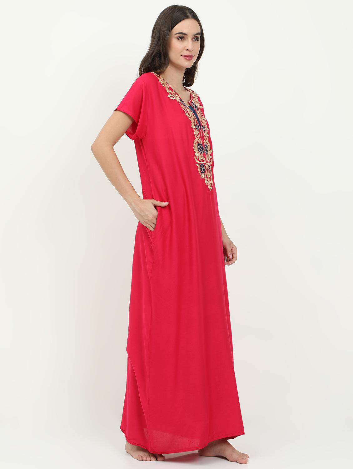 round neck embroidered detail nighty  - 18345144 -  Standard Image - 1
