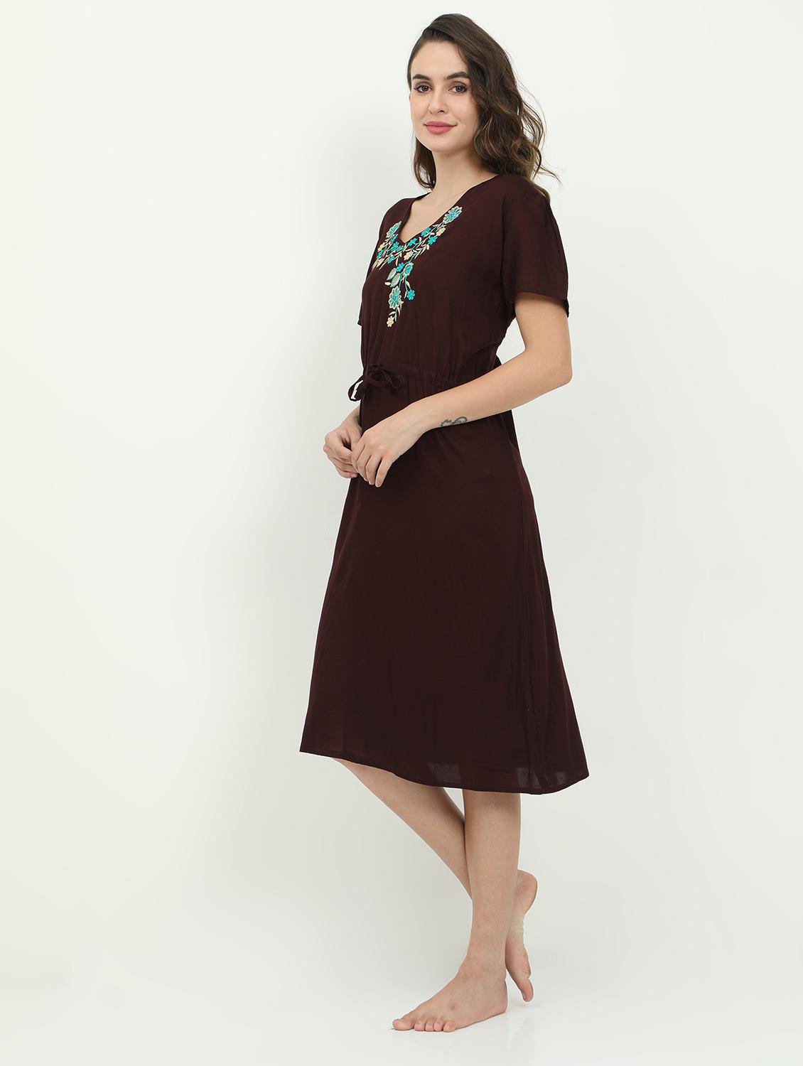 drawstring waist embroidered detail sleepshirt - 18345156 - Standard Image - 1