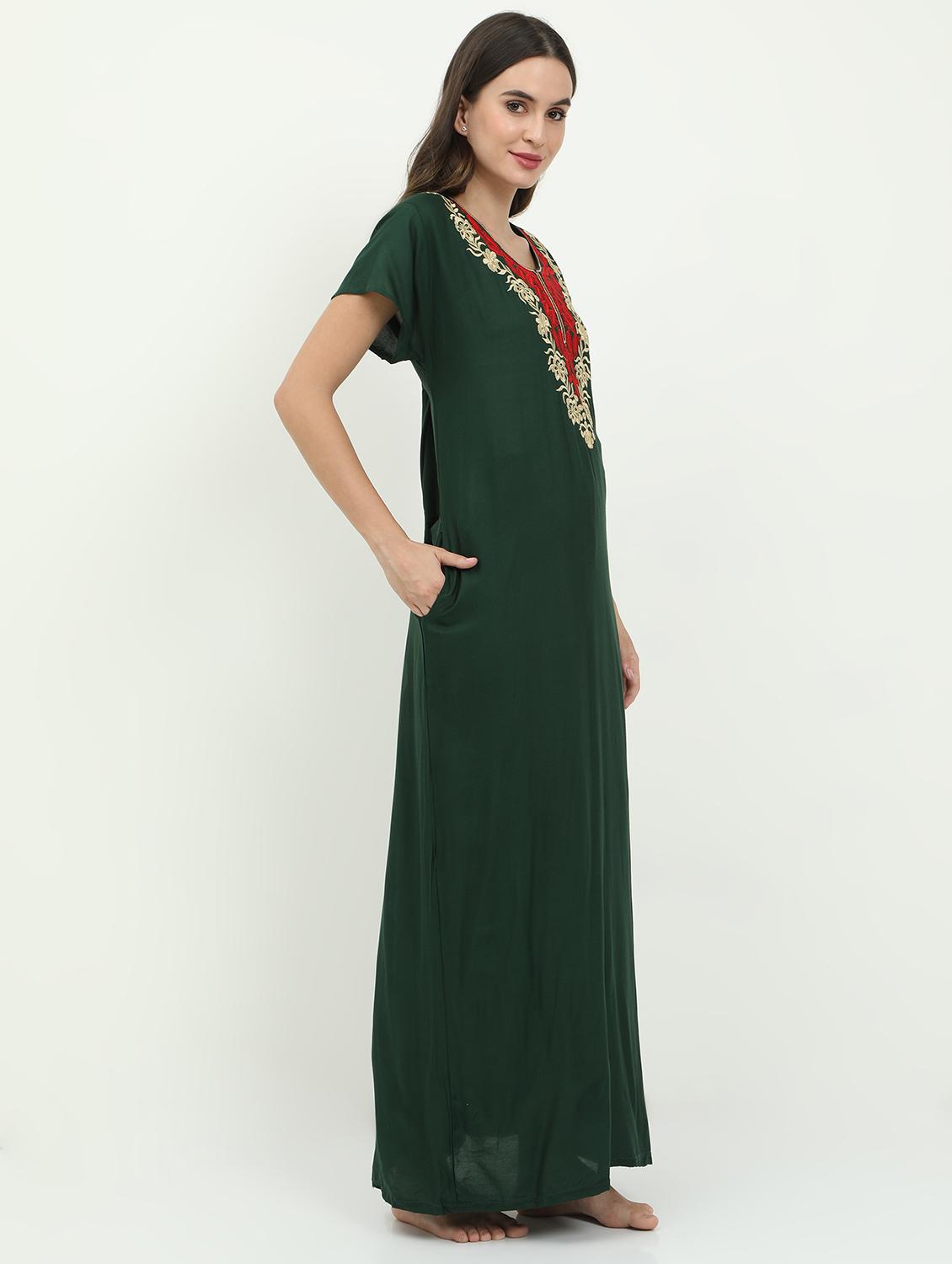 round neck embroidered detail nighty - 18345158 - Standard Image - 1