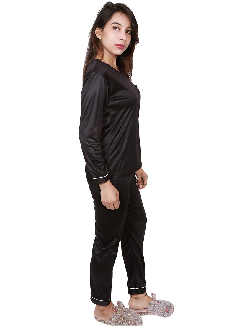 black solid nightwear pajama set - 18345285 - Standard Image - 1