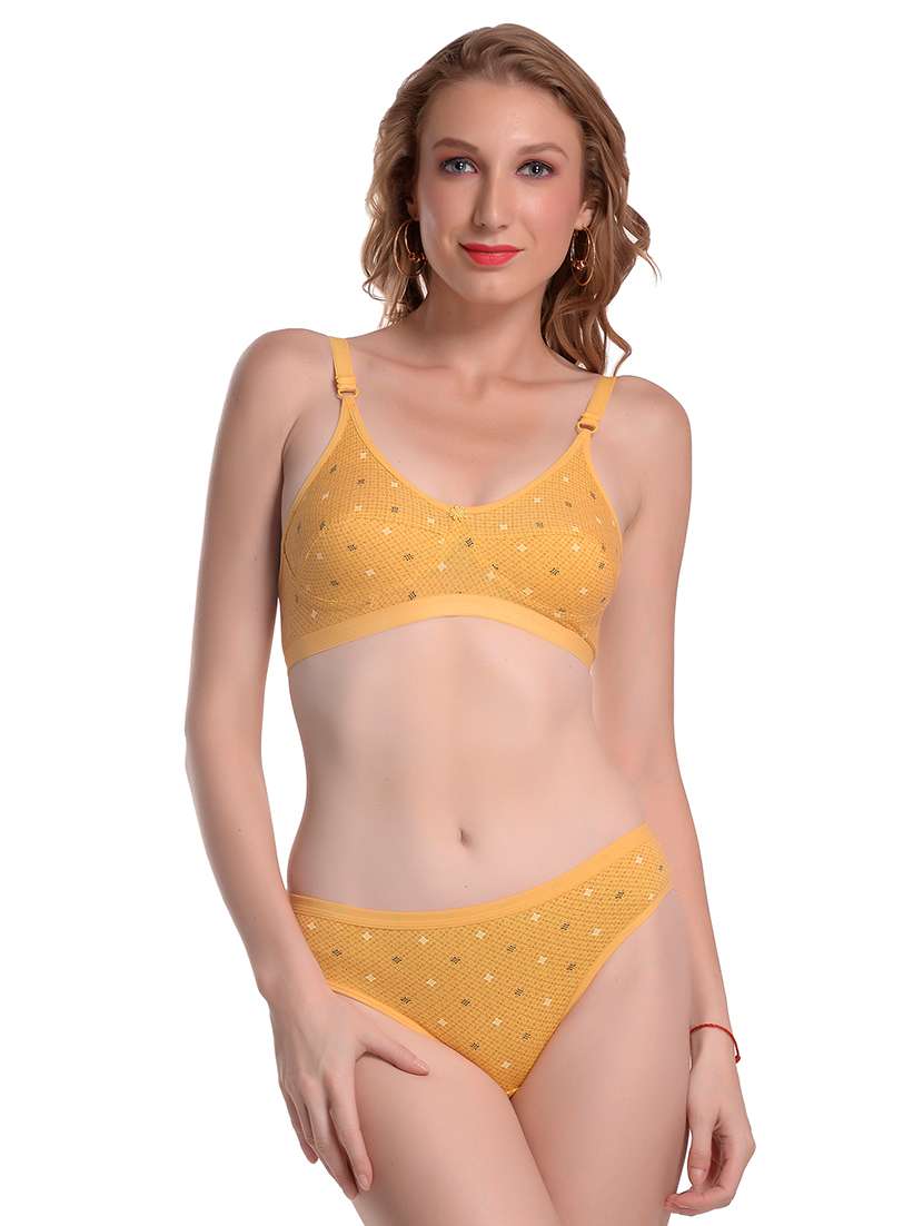 yellow printed bras and panty set