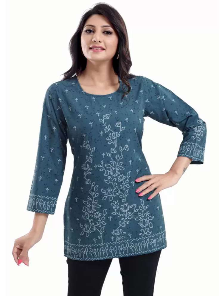 ladies cotton printed short kurti blue - 18345552 - Standard Image - 1
