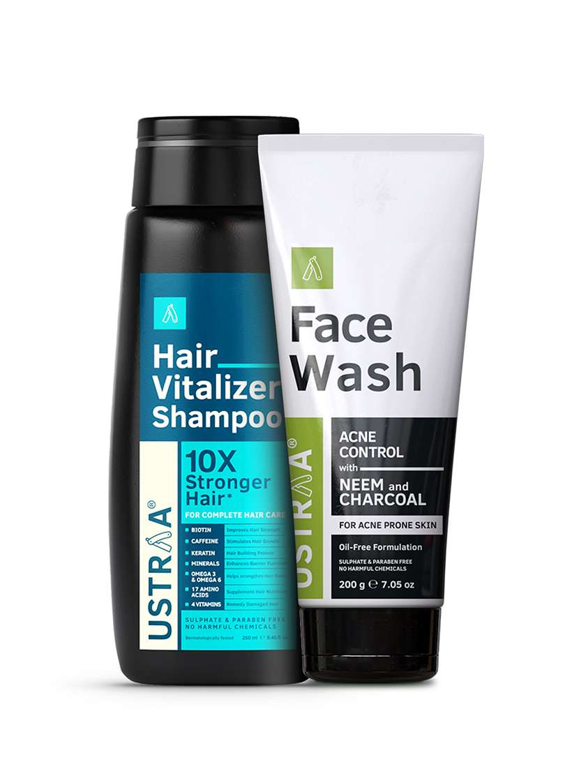 ustraa hair vitalizer shampoo - 250ml & neem & charcoal face wash - 200g