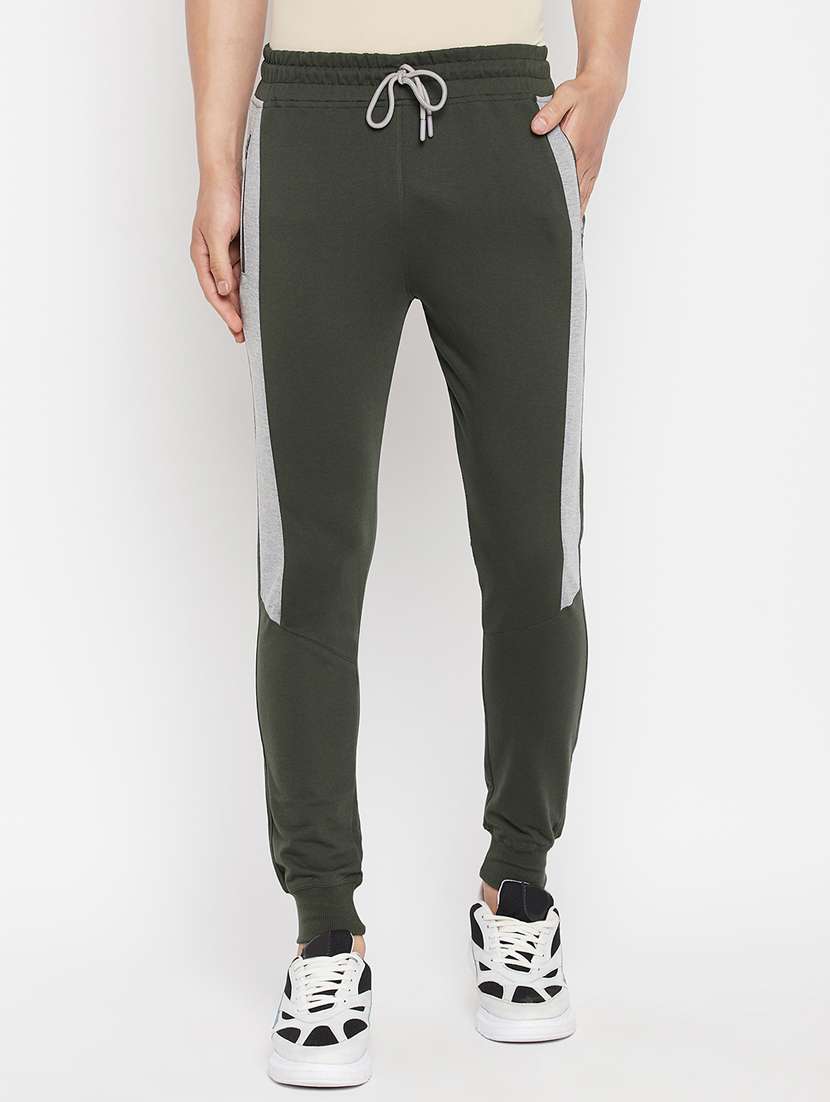 olive-green color-blocked full length track pant