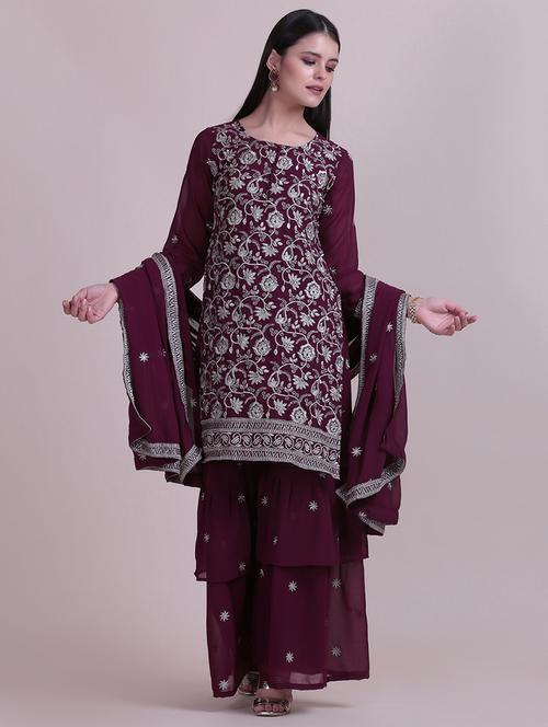 embroidered unstitched sharara suit set - 18345912 -  Standard Image - 0
