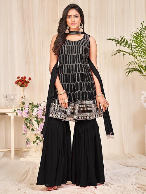embroidered unstitched sharara suit set - 18345922 - Standard Image - 0