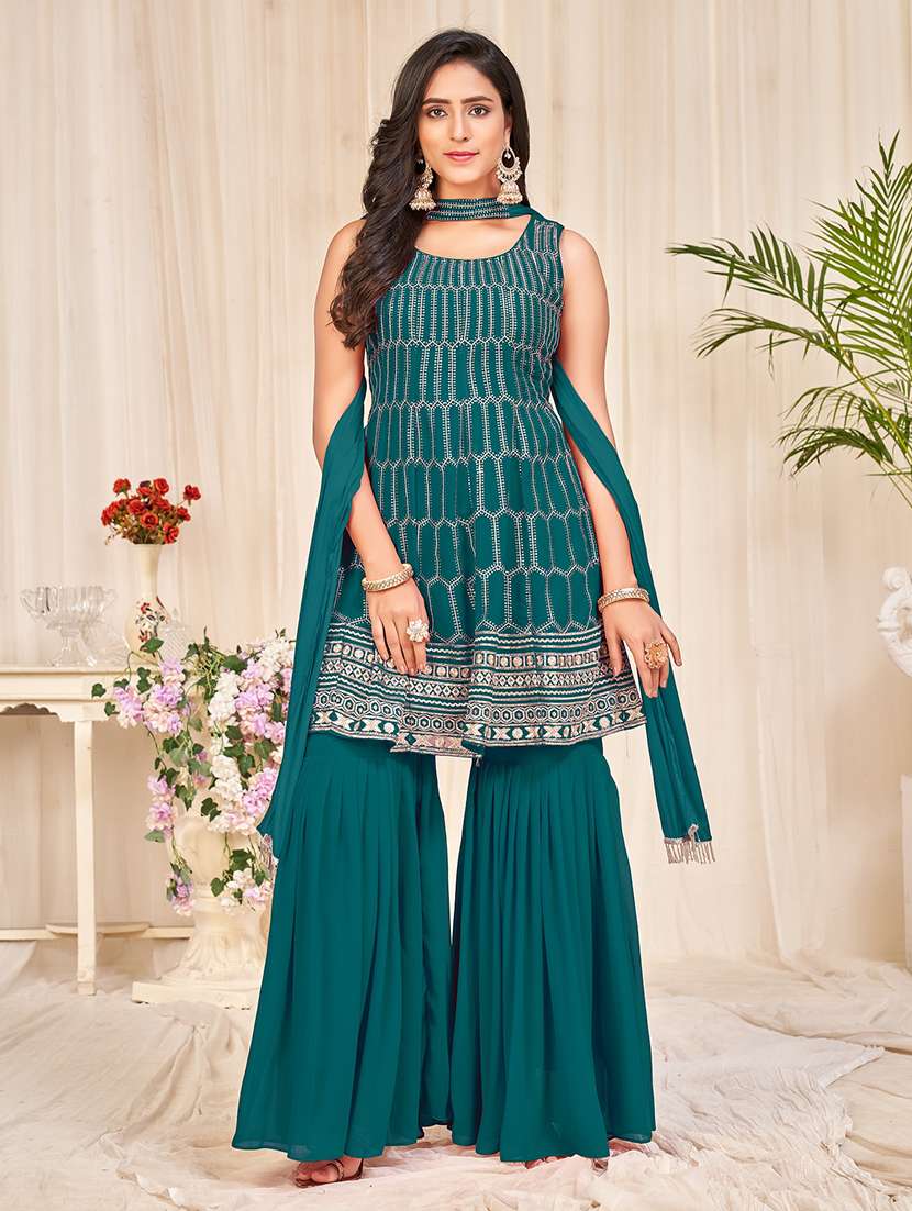 embroidered unstitched sharara suit set - 18345927 -  Zoom Image - 0