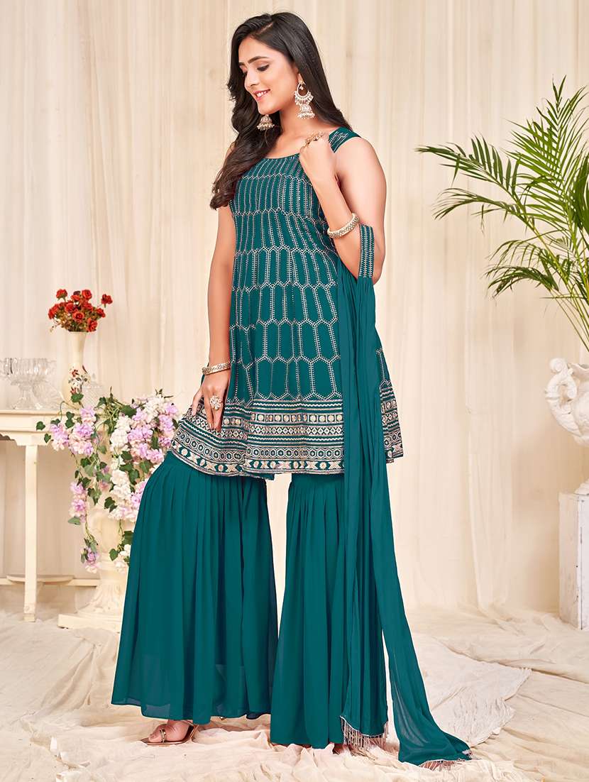 embroidered unstitched sharara suit set - 18345927 -  Standard Image - 1