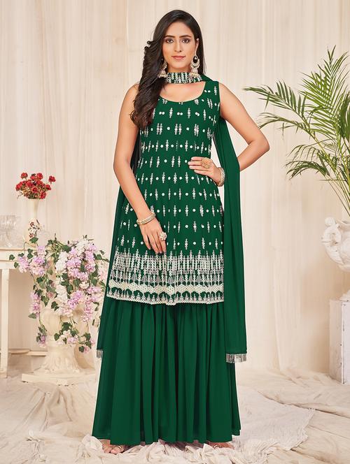 embroidered unstitched sharara suit set - 18345931 - Standard Image - 0
