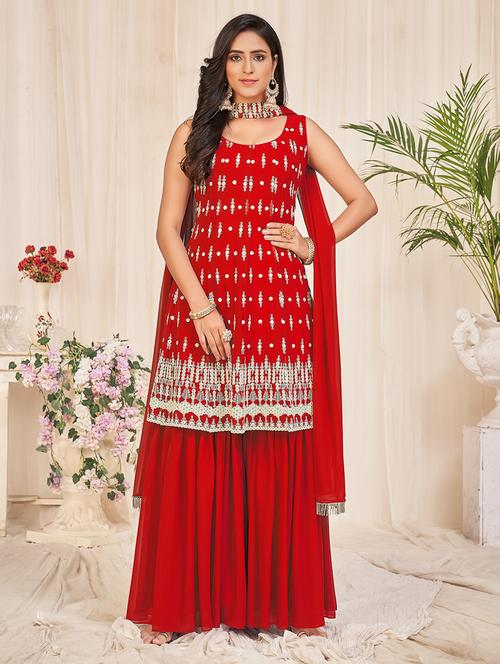 embroidered unstitched sharara suit set - 18345932 -  Standard Image - 0