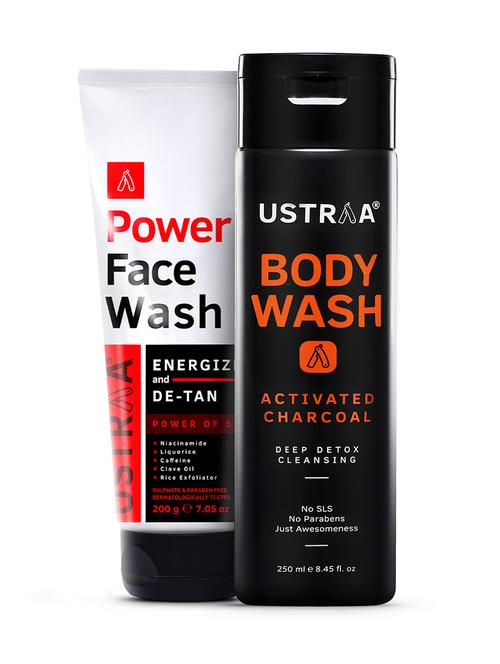 ustraa power face wash energize and de-tan - 200g & activated charcoal body wash - 250ml - 18346226 - Standard Image - 0
