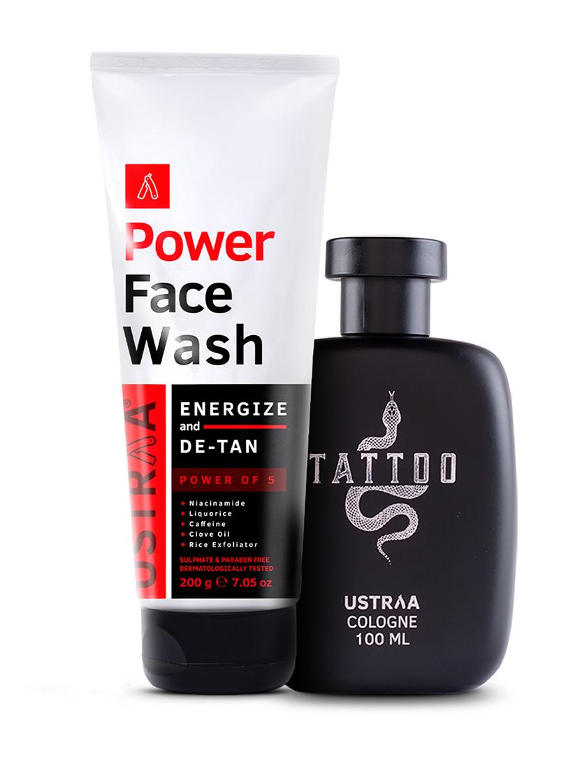 ustraa power face wash energize and de-tan - 200g & tattoo cologne - 100ml - 18346228 - Zoom Image - 0