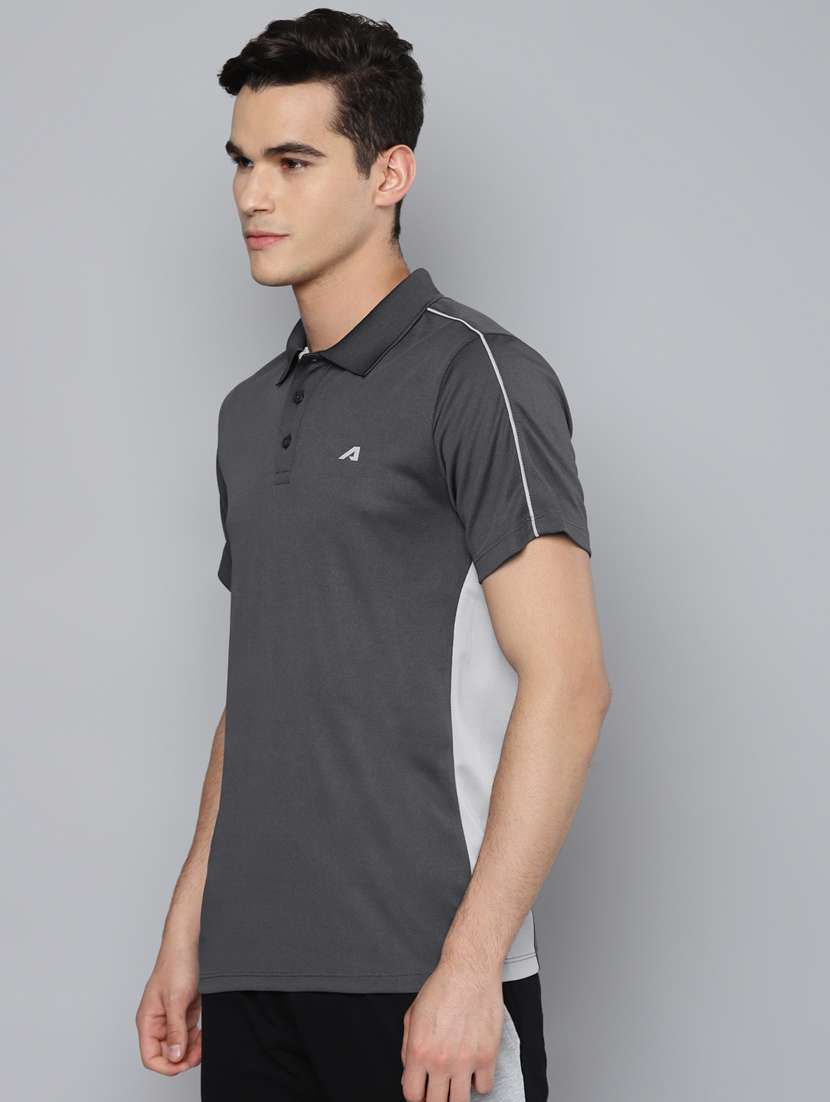 grey color-blocked polo t-shirt - 18346285 -  Standard Image - 1
