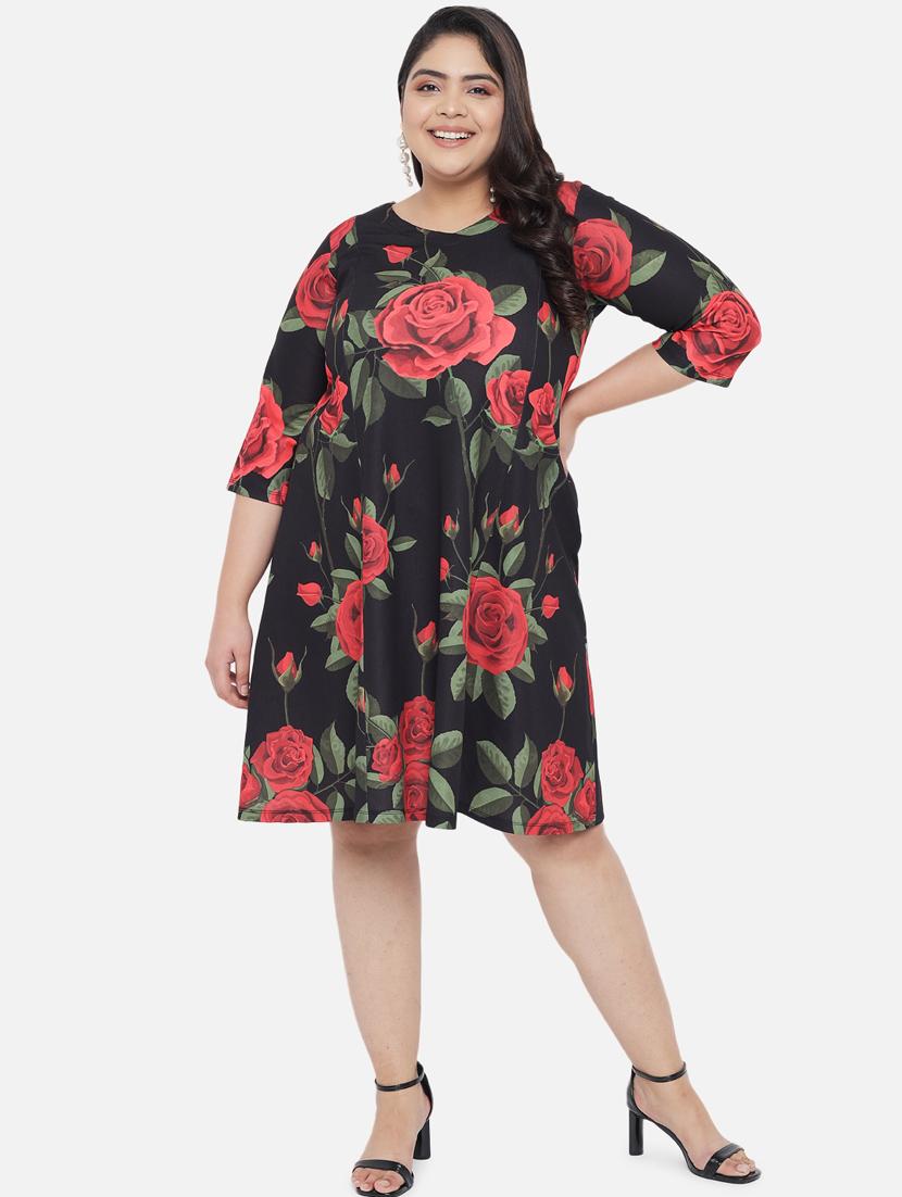 v-neck floral a-line dress - 18346377 - Standard Image - 1