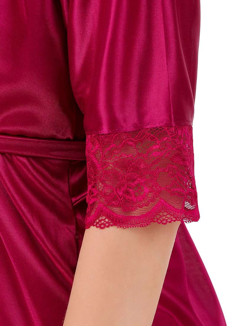 magenta tie front solid sleepwear robe set - 18346418 - Standard Image - 4