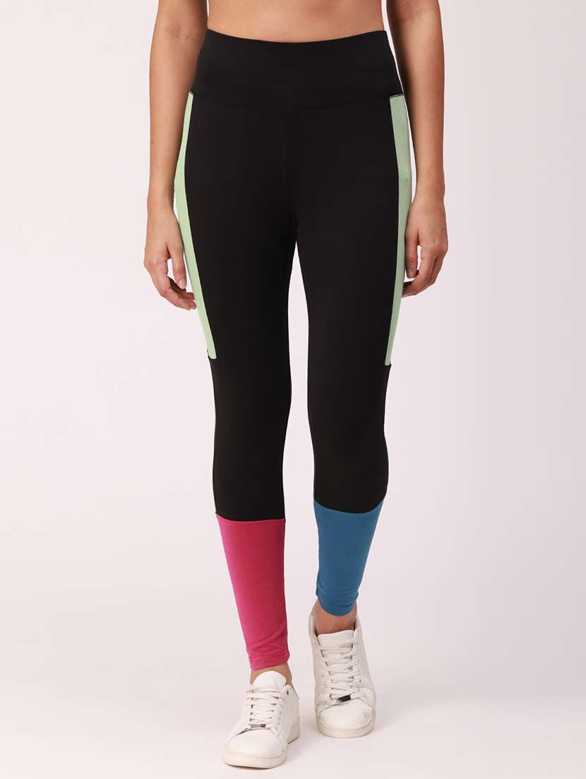 color block ankle length active wear tights
