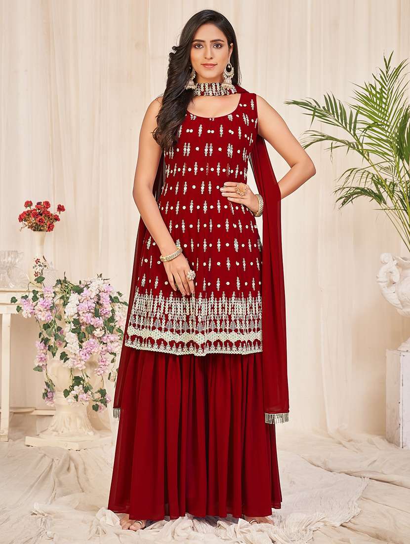 embroidered unstitched sharara suit set