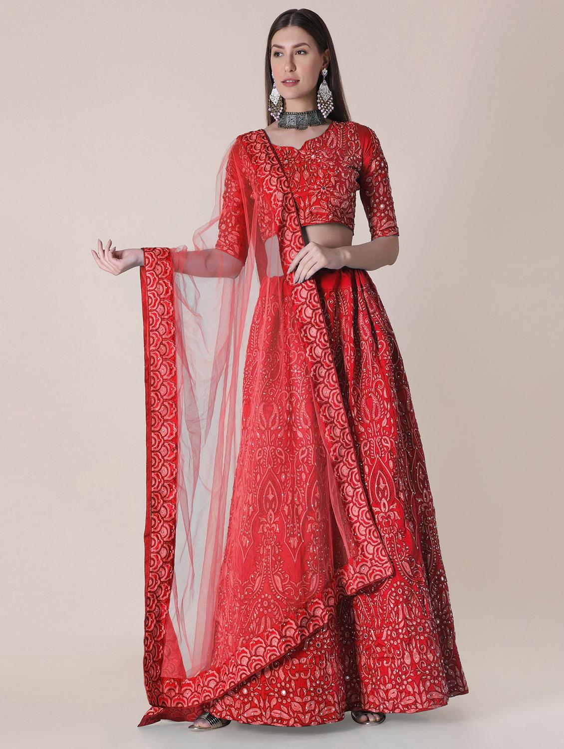 red art silk flared lehenga - 18346602 -  Zoom Image - 0