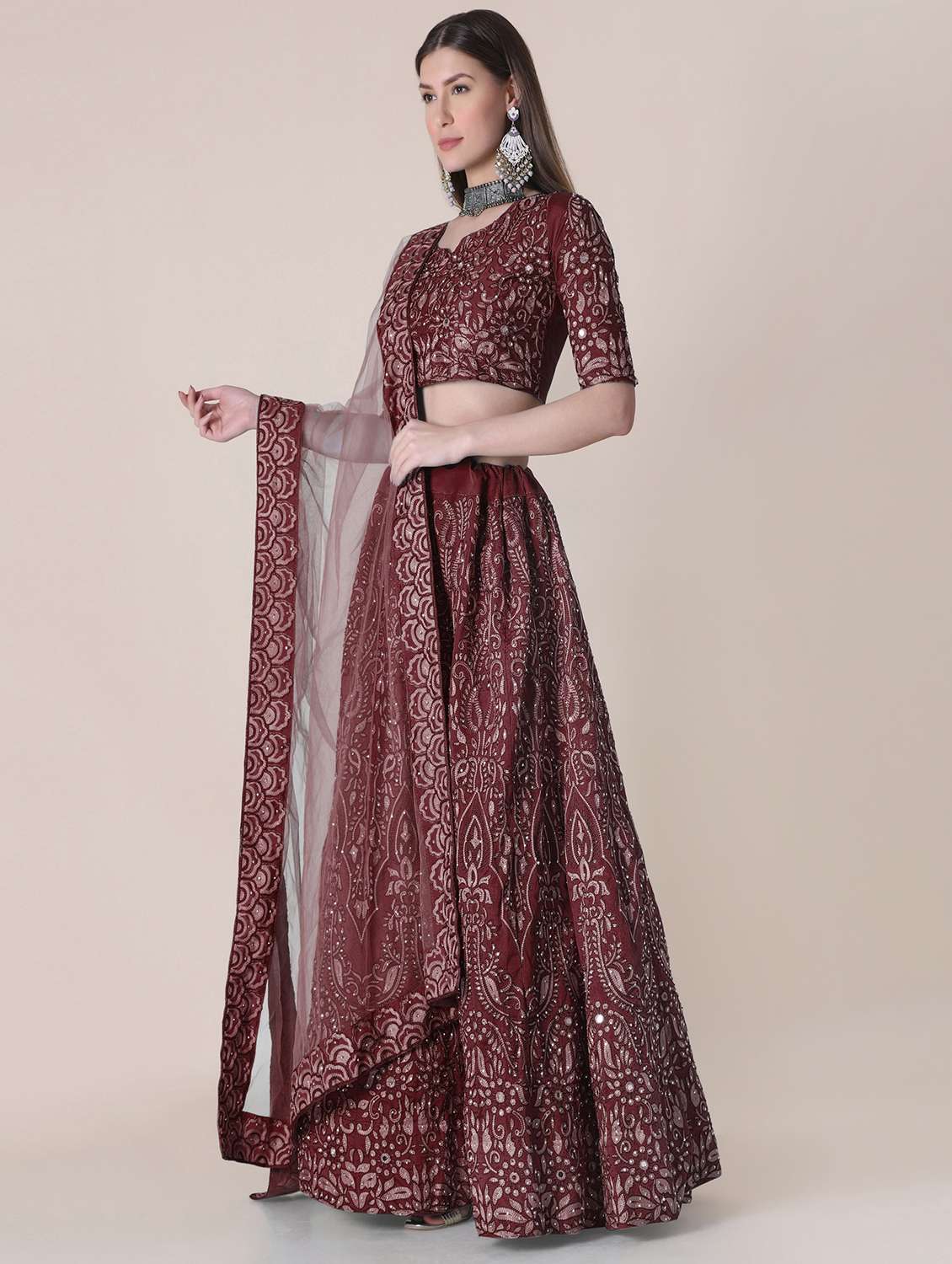 maroon art silk flared lehenga - 18346603 -  Standard Image - 1