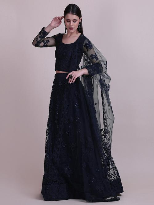 navy blue net flared lehenga - 18346605 -  Standard Image - 0