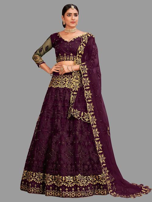 burgundy net flared lehenga - 18346607 -  Standard Image - 0