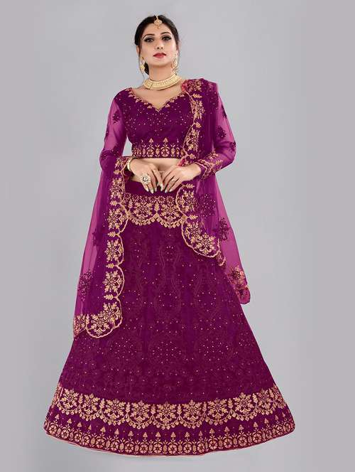 embroidered flared semi-stitched lehenga choli set with dupatta - 18346626 -  Standard Image - 0