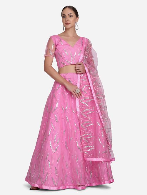 pink georgette flared lehenga - 18346643 - Standard Image - 0