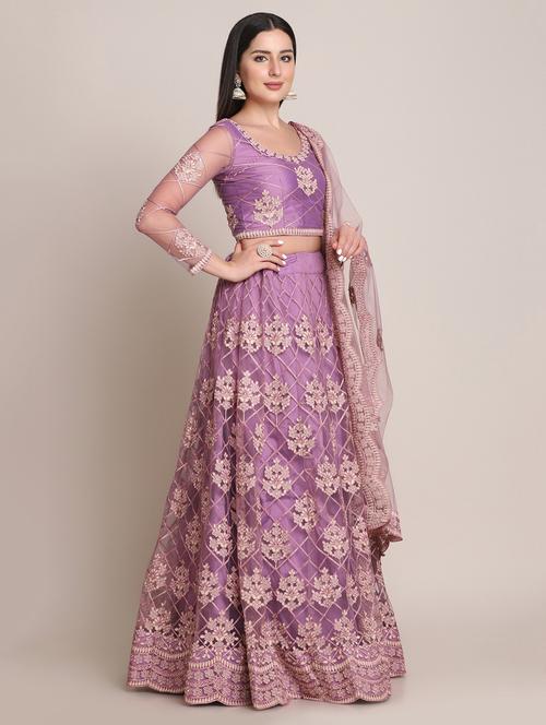 purple embroidered flared lehenga - 18346667 - Standard Image - 0