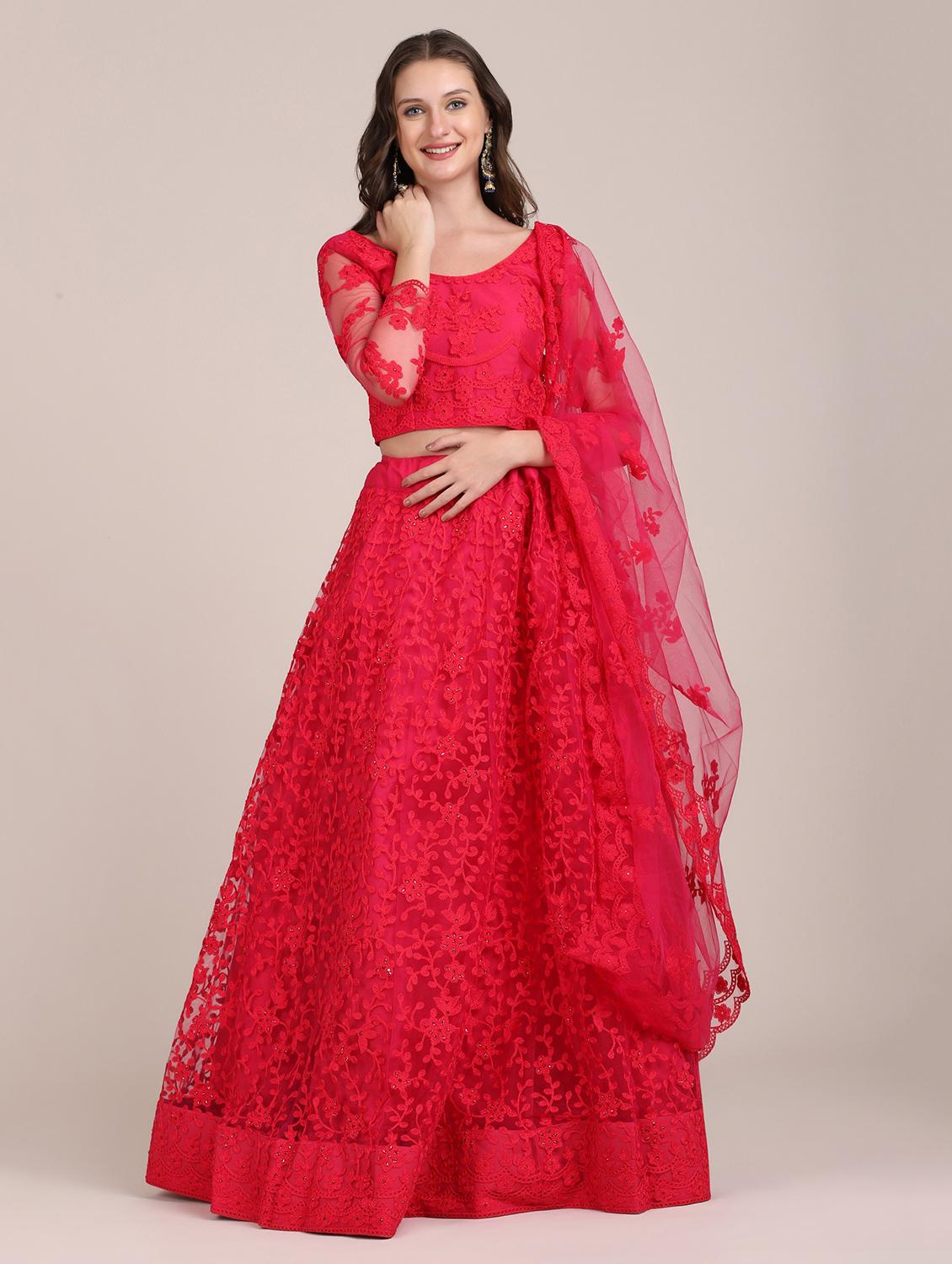 pink embroidered flared lehenga - 18346668 - Zoom Image - 0