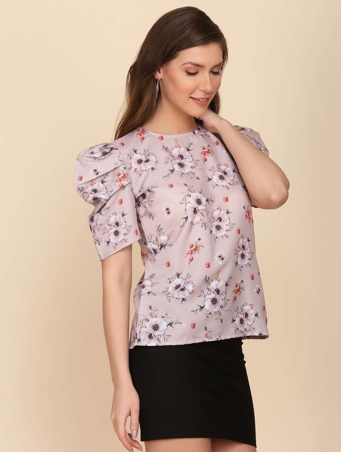 round neck  printed top - 18346891 -  Standard Image - 1