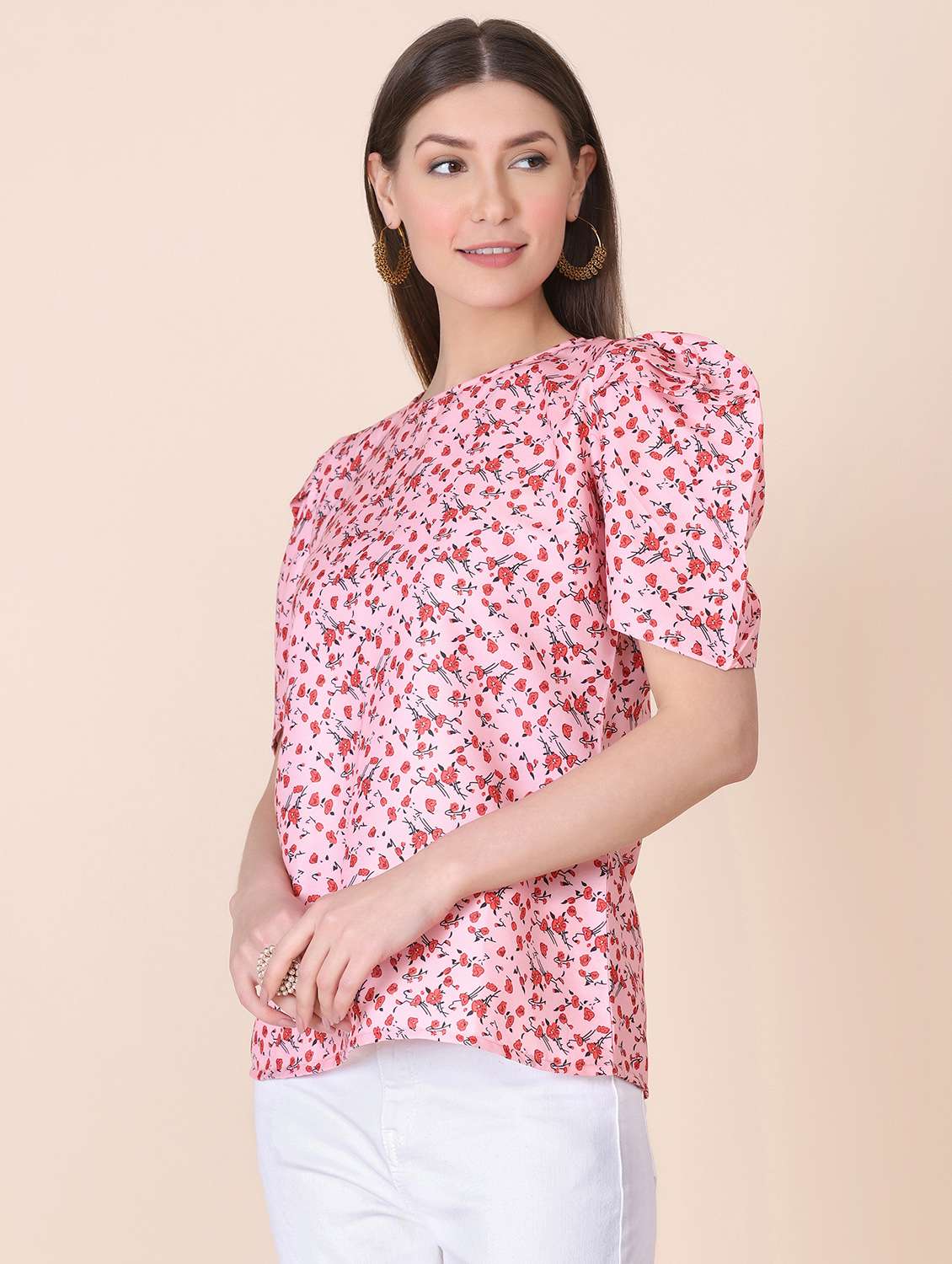 round neck floral print top - 18346892 - Standard Image - 1